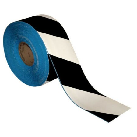 Superior Mark Floor Marking Tape, 4in x 100Ft , Black/White Hazard Stripe IN-50-262I